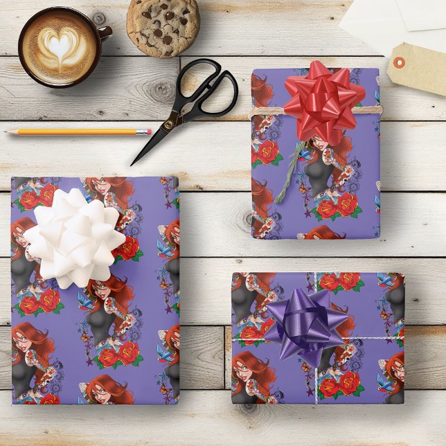 Redhead Woman Tattoos Wrapping Paper Sheet (Creator Uploaded)