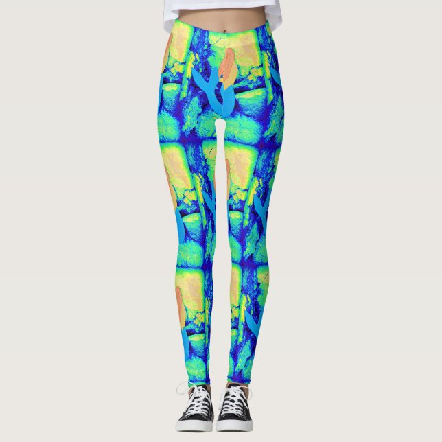 redheaded blue-tail mermaids multi-coloured leggings (Front)