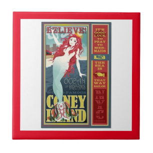 redheaded coney island mermaid ceramic tile