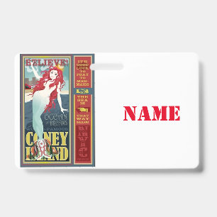 Redheaded Coney Island Mermaid ID Badge