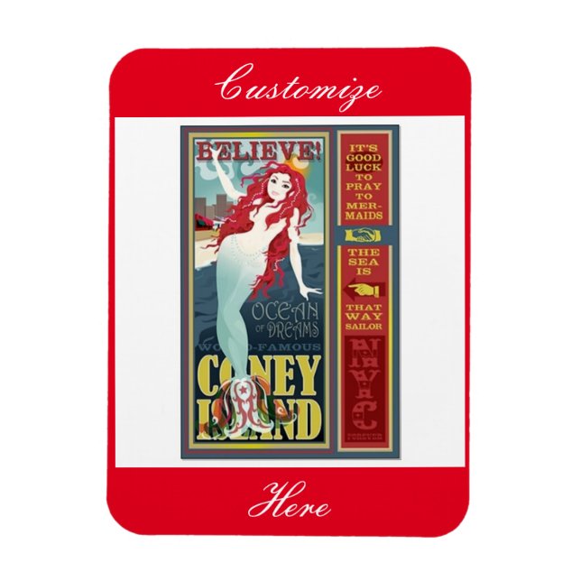 redheaded coney island mermaid magnet (Vertical)