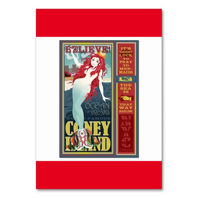 redheaded coney island mermaid table number (Front)