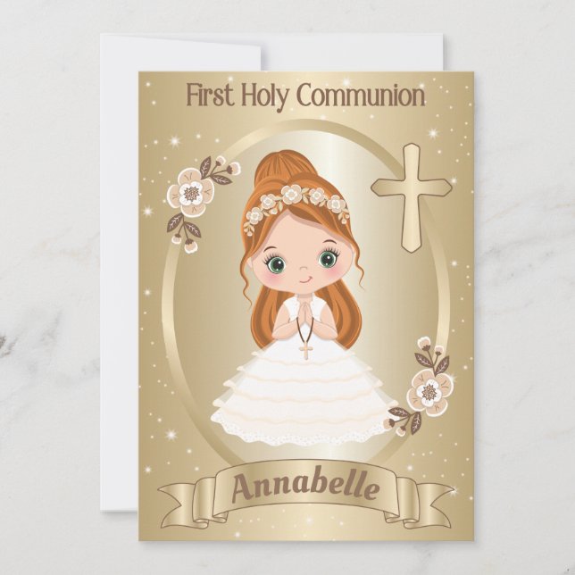 Redheaded Girl First Holy Communion Invitation (Front)