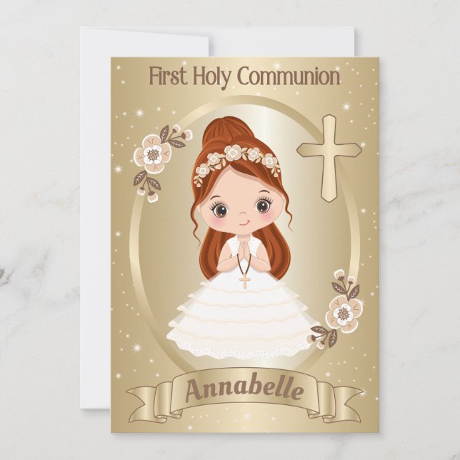 Redheaded Girl First Holy Communion Invitation (Front)