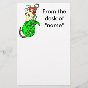 redheaded green-tail mermaid stationery