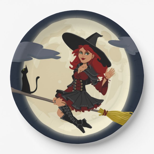 REDHEADED HALLOWEEN WITCH PAPER PLATE (Front)