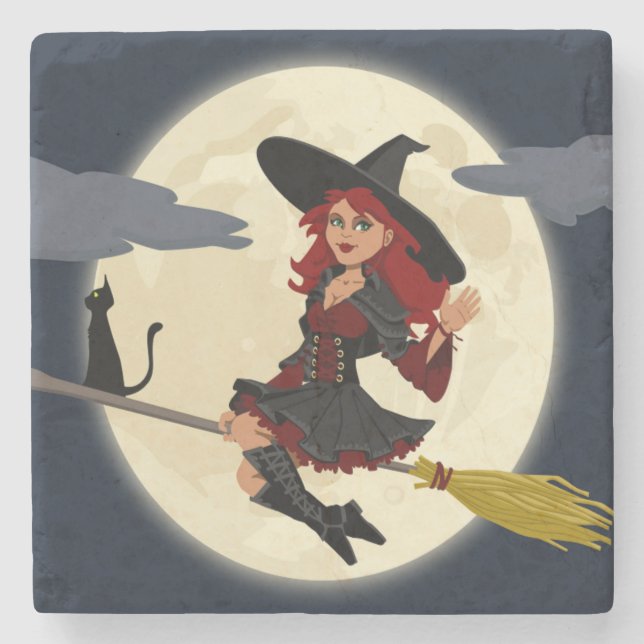 REDHEADED HALLOWEEN WITCH STONE COASTER (Front)