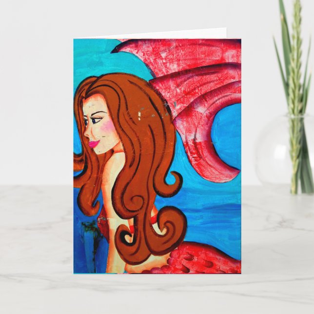 redheaded mermaid greeting card (Front)