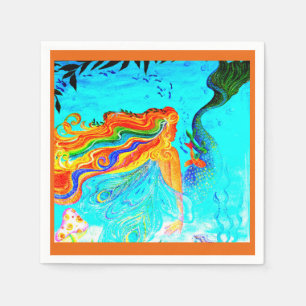 redheaded mermaid personalised invitation napkin