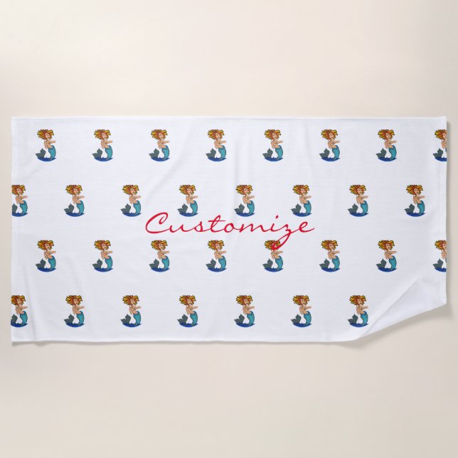 Redheaded Mermaid Thunder_Cove Beach Towel (Front)