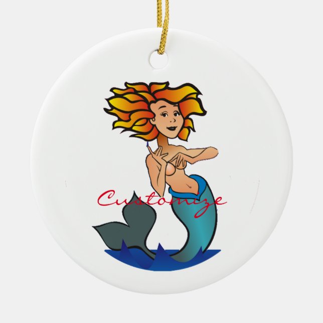 Redheaded Mermaid Thunder_Cove Ceramic Ornament (Front)