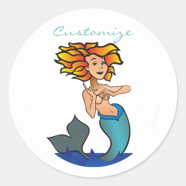 Redheaded Mermaid Thunder_Cove Classic Round Sticker (Front)