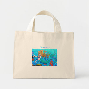 Redheaded mermaid underwater  mini tote bag