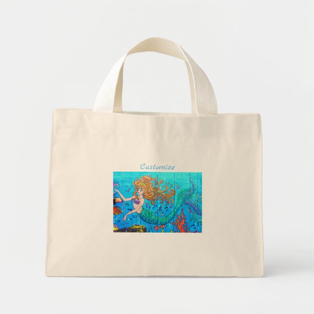 Redheaded mermaid underwater  mini tote bag (Front)