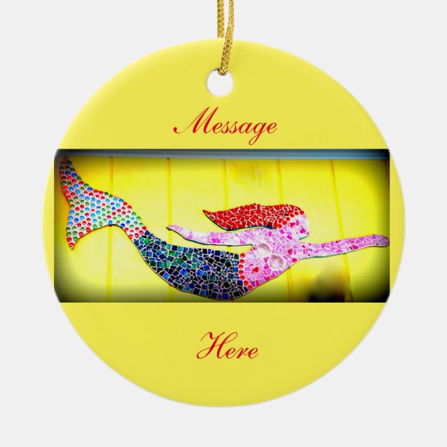 redheaded mermaids customised ceramic tree decoration (Front)