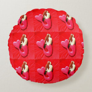 redheaded pin-up mermaids round cushion