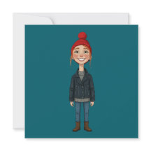 Redheaded Smiling Young Girl with Red Hat and 