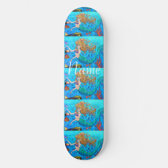 Redheaded underwater mermaid Thunder_Cove Skateboard (Front)
