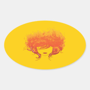 Redheaded Woman, Red Fire Hair Oval Sticker