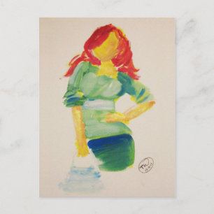 Redheaded woman with a purse postcard