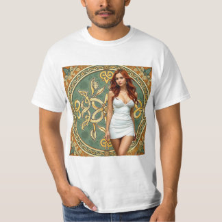 Redheaded Woman with Celtic and Art Nouveau Backgr T-Shirt