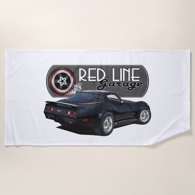 Redline Garage Black Vette Beach Towel (Front)