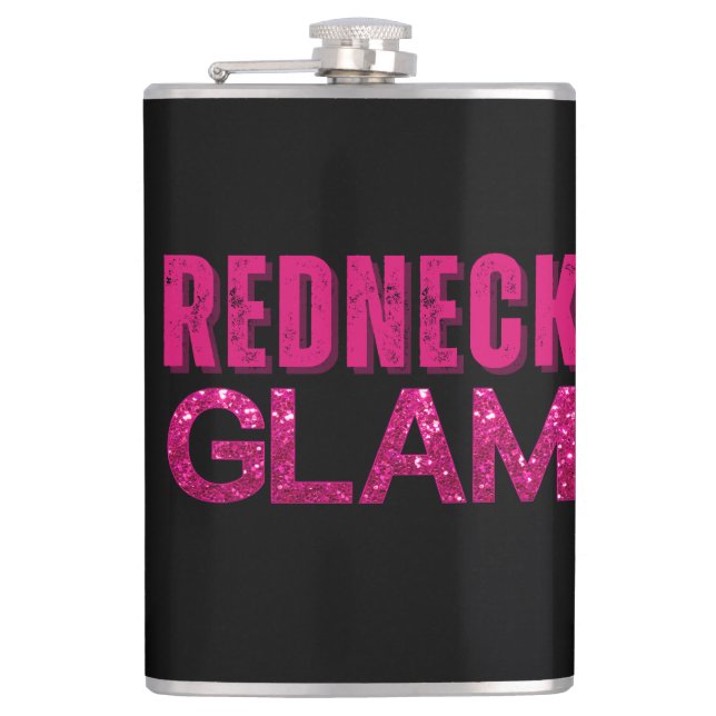 Redneck Glam Pink Glitter Hip Flask (Front)