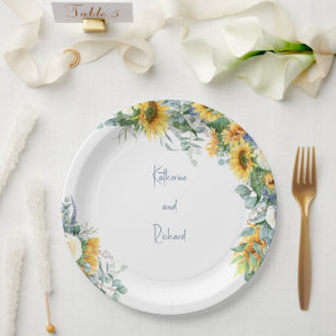 Redneck Wedding Sunflower Personalised Names Paper Plate