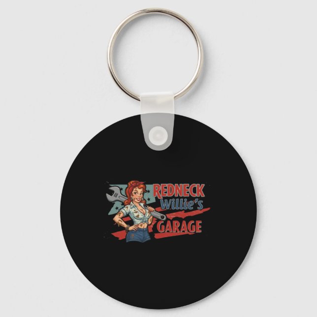 Redneck Willie's Garage Sticker  Key Ring (Front)