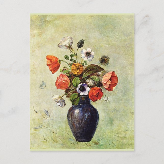 Redon - Anemones and Poppies in a Vase, Postcard (Front)