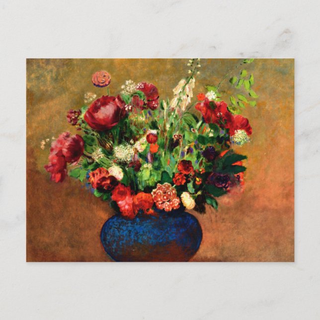 Redon - Poppies and Sweet William in a Blue Vase Postcard (Front)