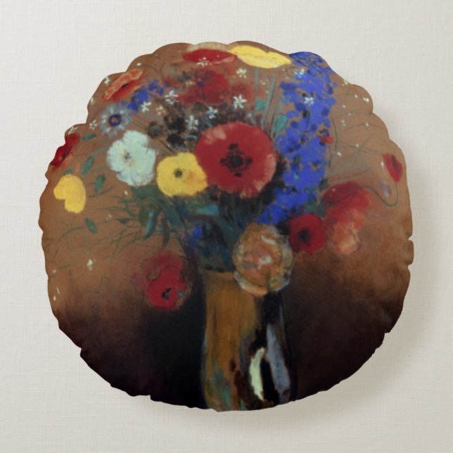Redon: Wild Flowers, C1912 Round Cushion (Front)