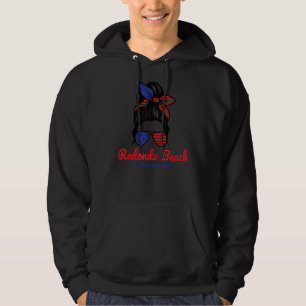 Redondo Beach California Retro Messy Bun Hoodie
