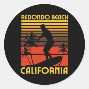 Redondo Beach California Surf Summer Vacation Vint Classic Round Sticker