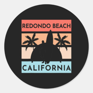 Redondo Beach California Surf Summer Vacation Vint Classic Round Sticker
