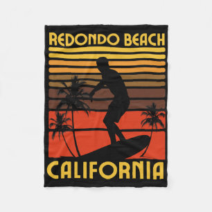 Redondo Beach California Surf Summer Vacation Vint Fleece Blanket