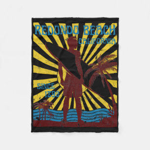 Redondo Beach California Surf Summer Vacation Vint Fleece Blanket