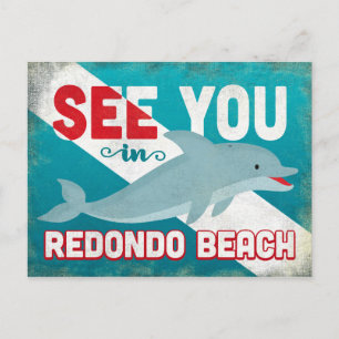 Redondo Beach Dolphin - Retro Vintage Travel Postcard