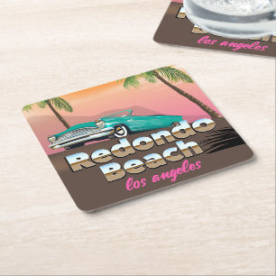Redondo Beach LA travel poster Square Paper Coaster