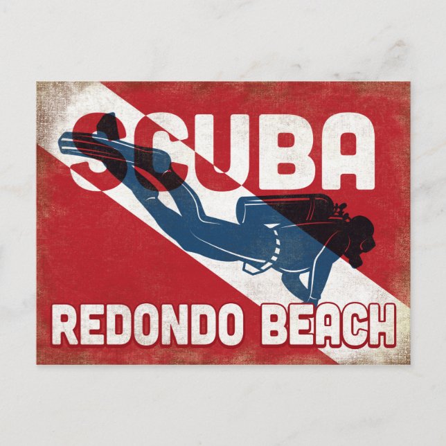 Redondo Beach Scuba Diver - Blue Retro Postcard (Front)