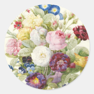 Redoute Bouquet of Flowers Round Sticker