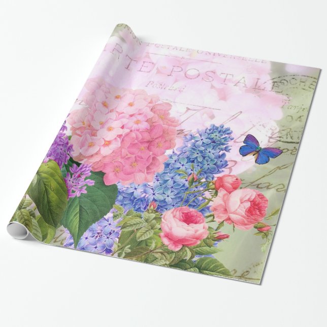 Redoute Flowers Collage Glossy Wrapping Paper (Unrolled)