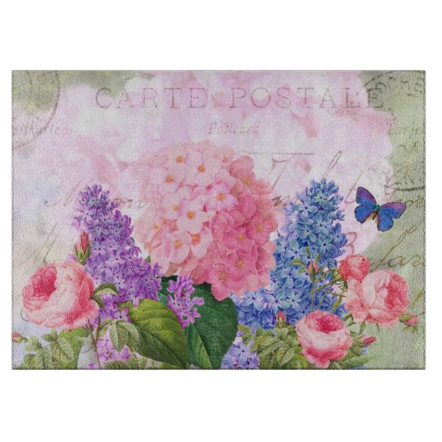 Redoute Flowers Decorative Glass Cutting Board (Front)