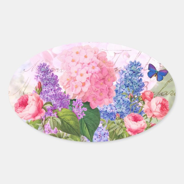 Redoute Flowers Oval Seal Sticker (Front)