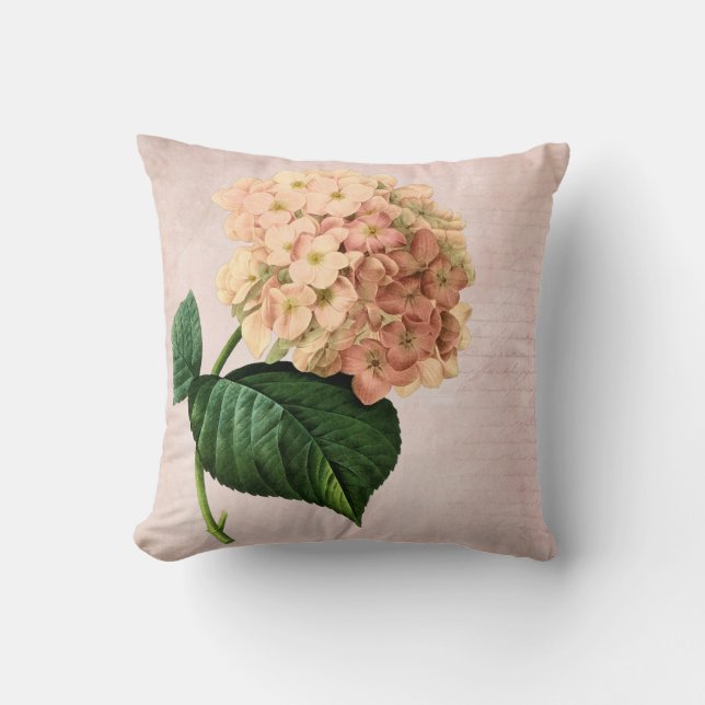 Redoute Peach Hydrangea Pillow (Front)