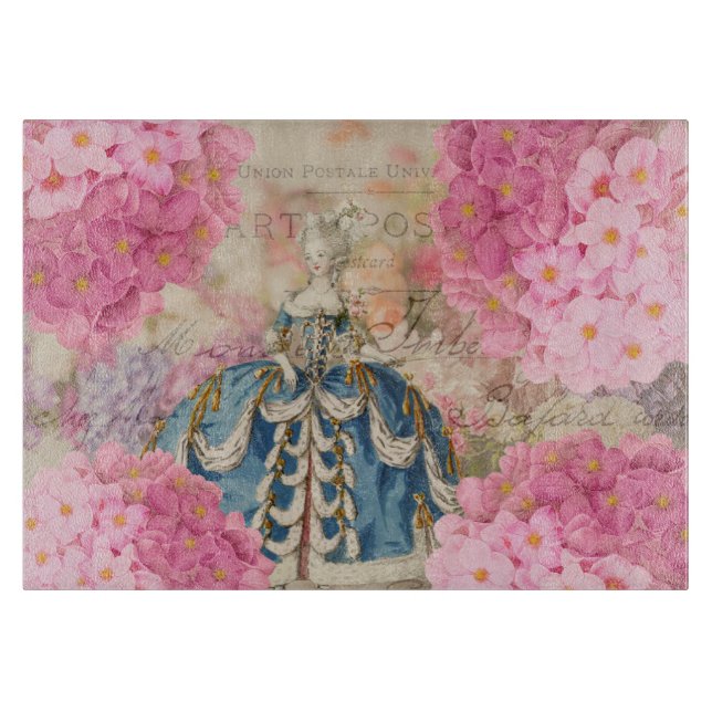 Redoute Pink Hydrangea Flowers Glass Cutting Board (Front)