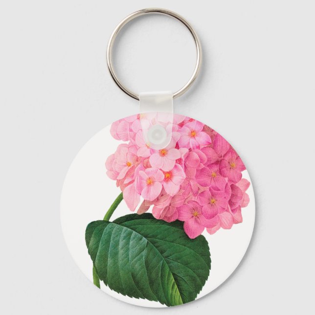 Redoute Pink Hydrangea Key Ring (Front)