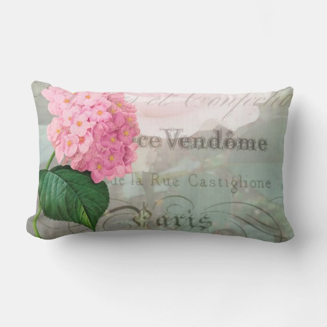 Redoute Pink Hydrangea Lumbar Pillow (Front)