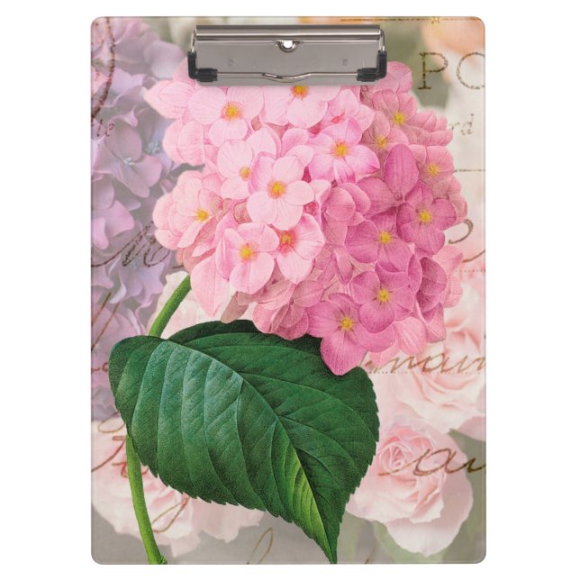 Redoute Pink Hydrangea Office Clipboard (Front)