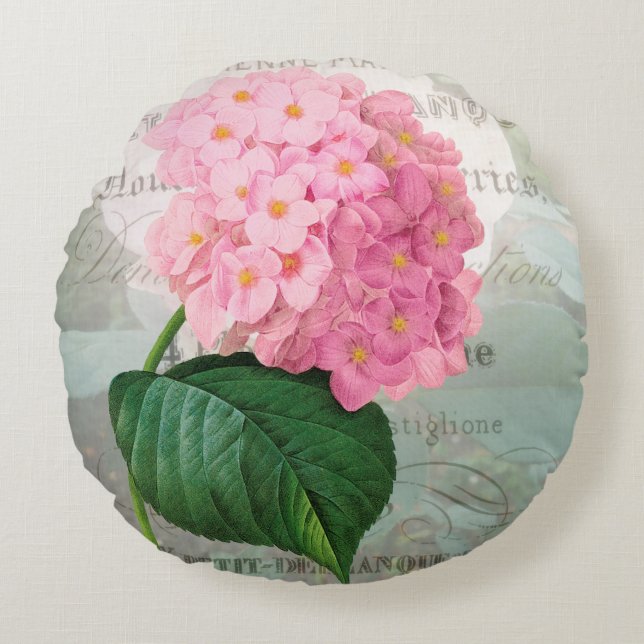 Redoute Pink Hydrangea Petal Pillow (Front)